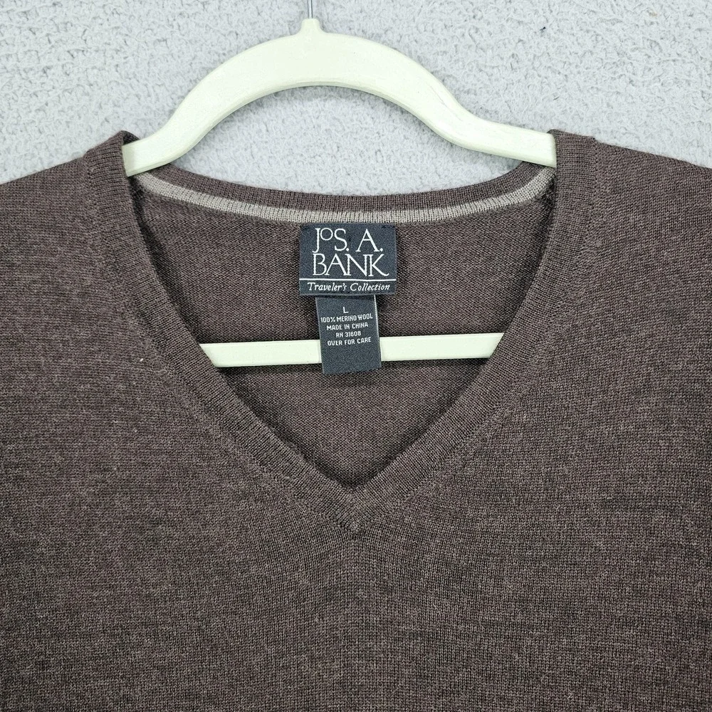 Jos A Bank Sweater Vest Mens Large Brown 100% Merino Wool V Neck Pullover